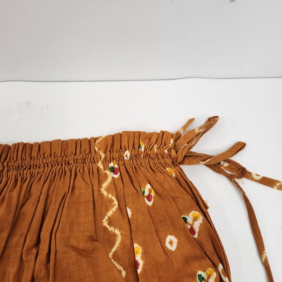 Vintage Hand Dyed Batik Long Skirt Tied Waist Brown Sepia - Picture 6 of 10